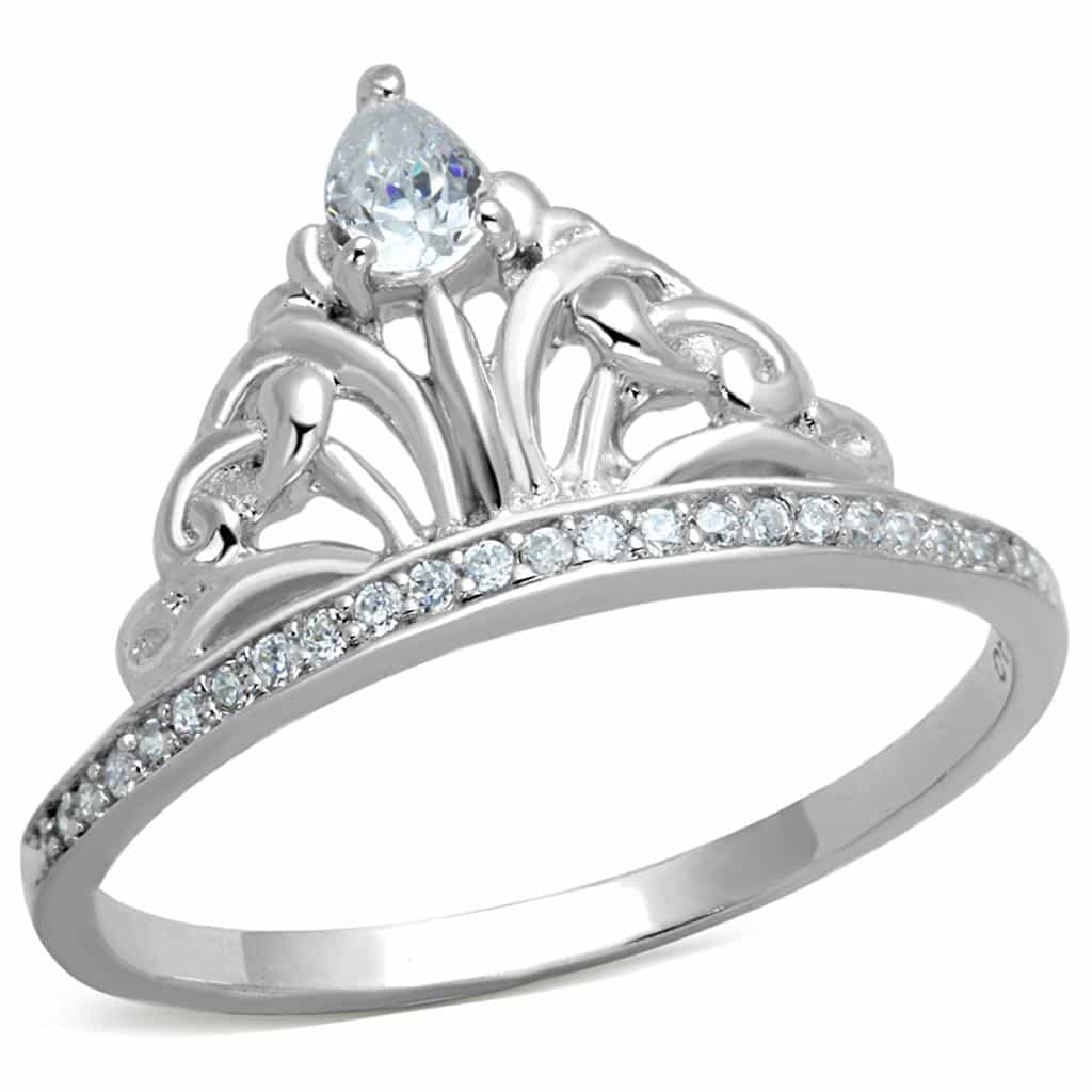Sterling Silver CZ Pear Crown Tiara Filigree Ring view 10