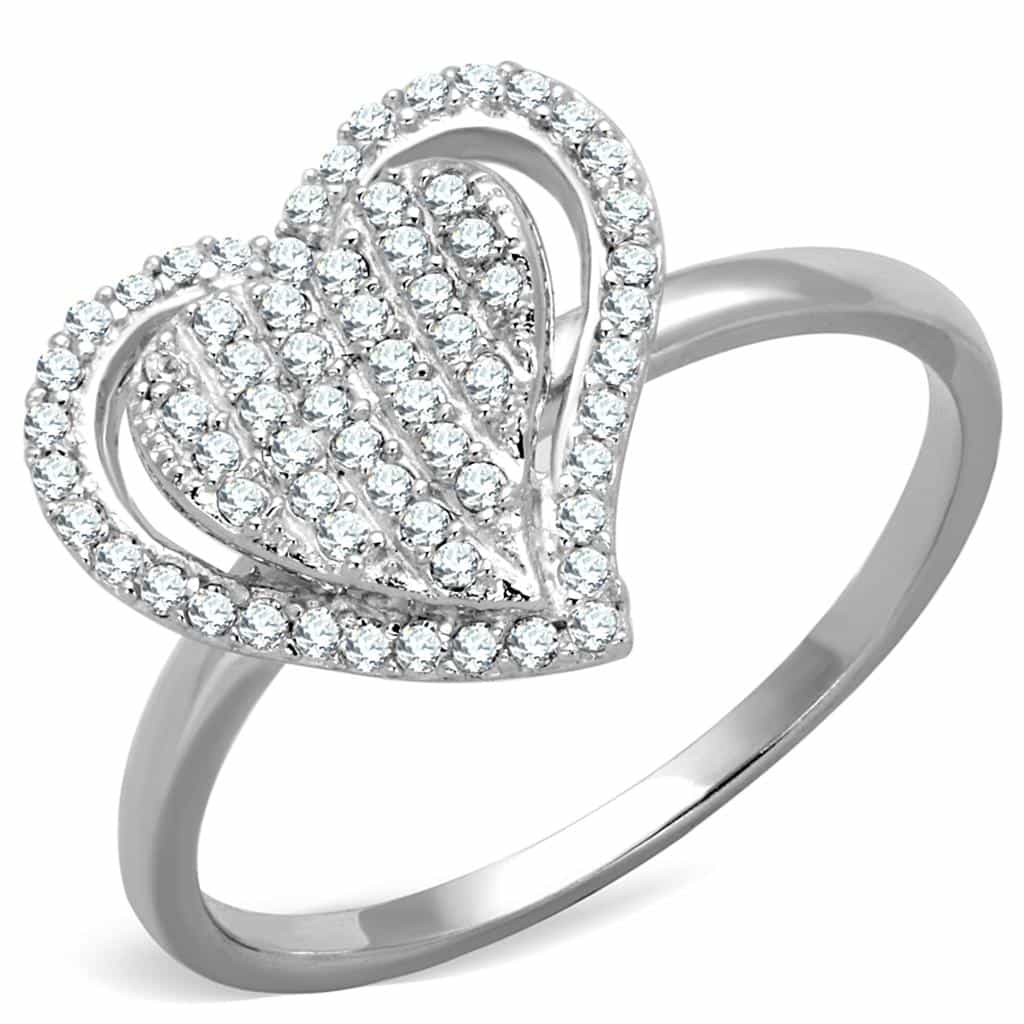 Sterling Silver CZ Pave Heart Large Halo Ring view 5