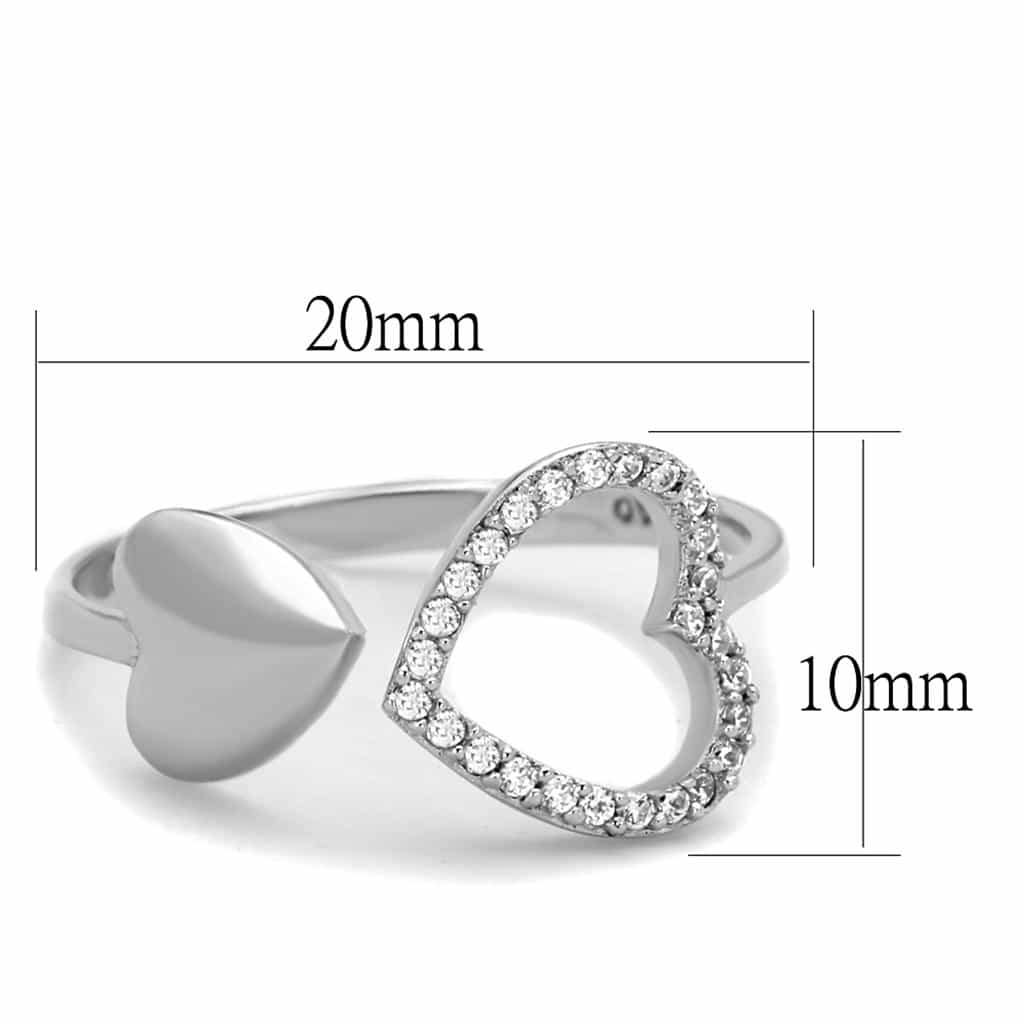 Sterling Silver CZ Pearl Heart Open Bypass Ring view 7