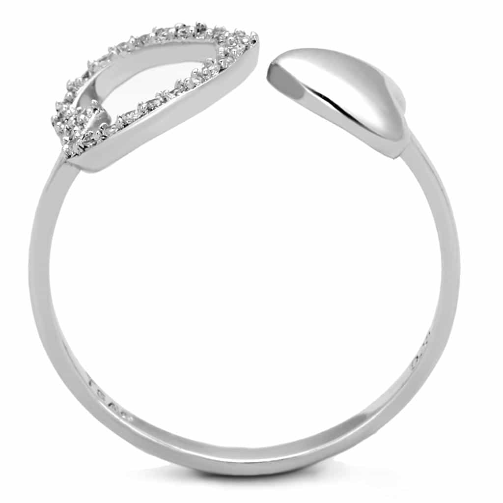 Sterling Silver CZ Pearl Heart Open Bypass Ring view 8