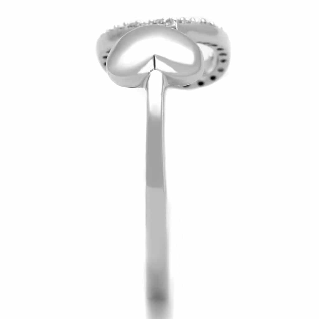 Sterling Silver CZ Pearl Heart Open Bypass Ring view 4