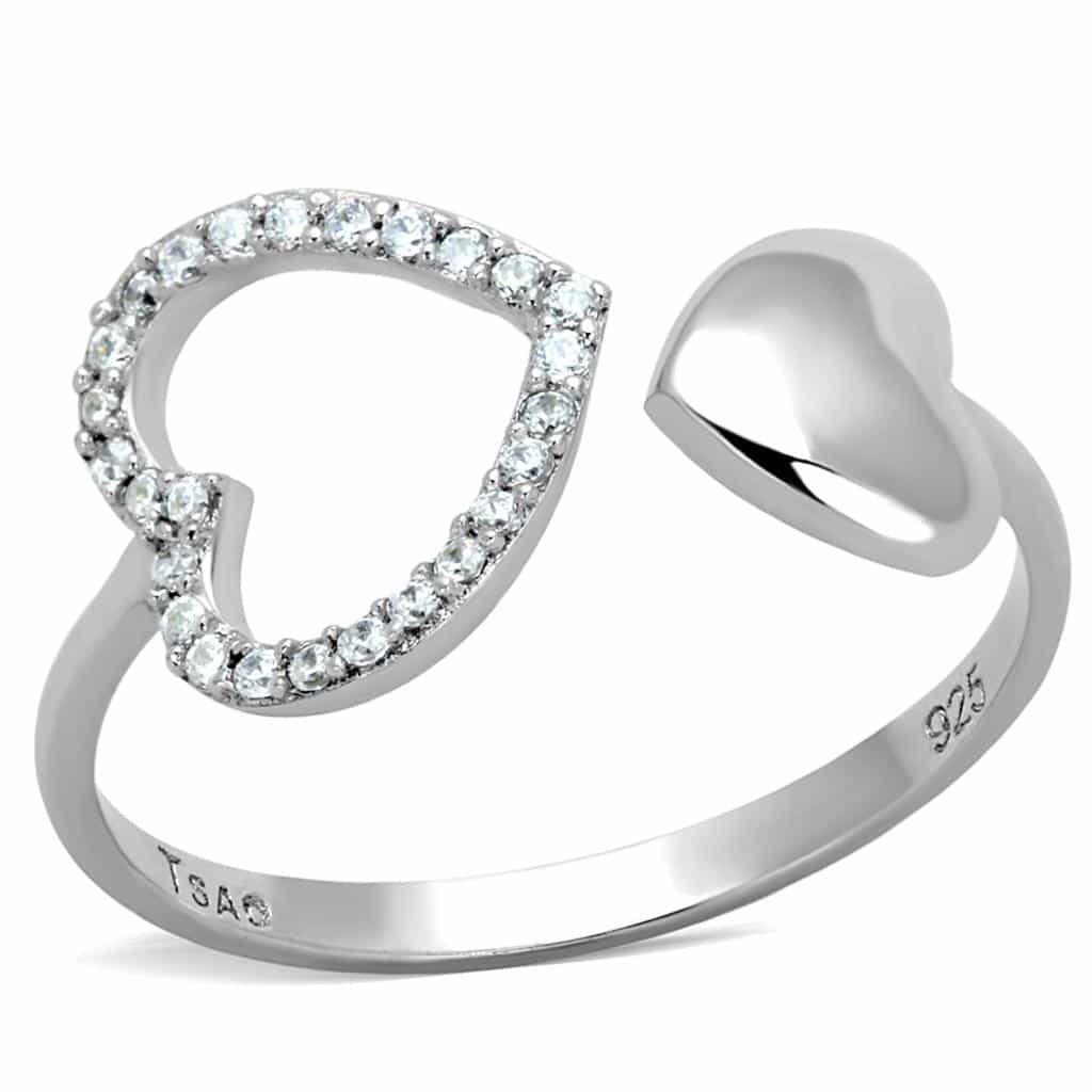 Sterling Silver CZ Pearl Heart Open Bypass Ring view 5