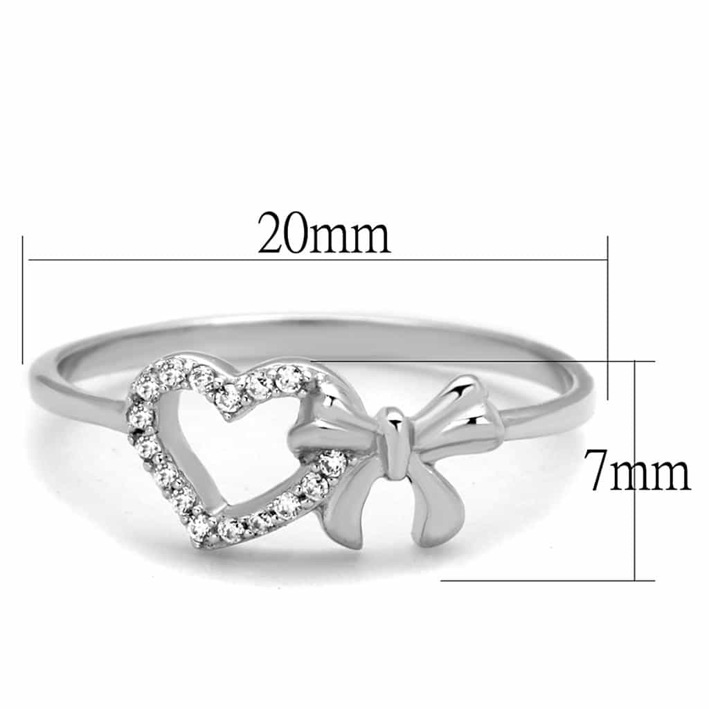 Sterling Silver CZ Heart Bow Cross Open Ring view 2