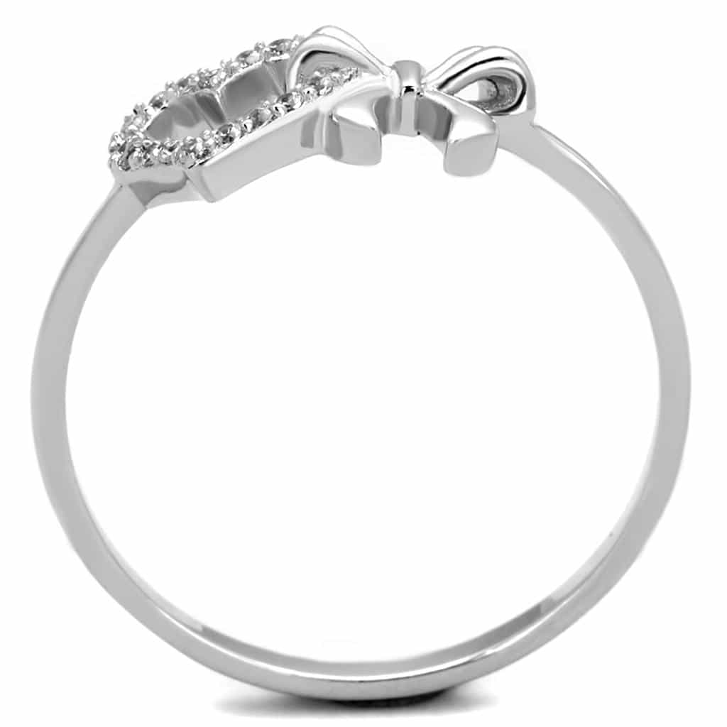 Sterling Silver CZ Heart Bow Cross Open Ring view 3