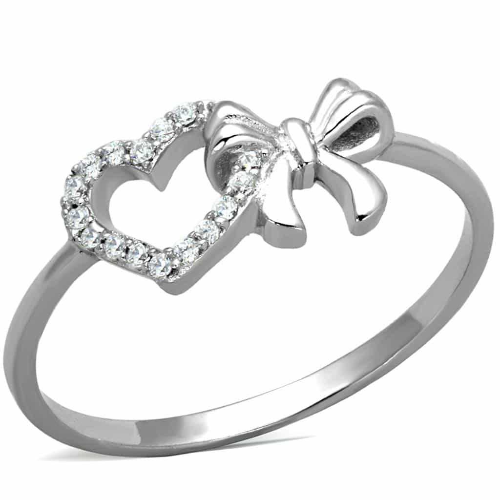 Sterling Silver CZ Heart Bow Cross Open Ring view 10