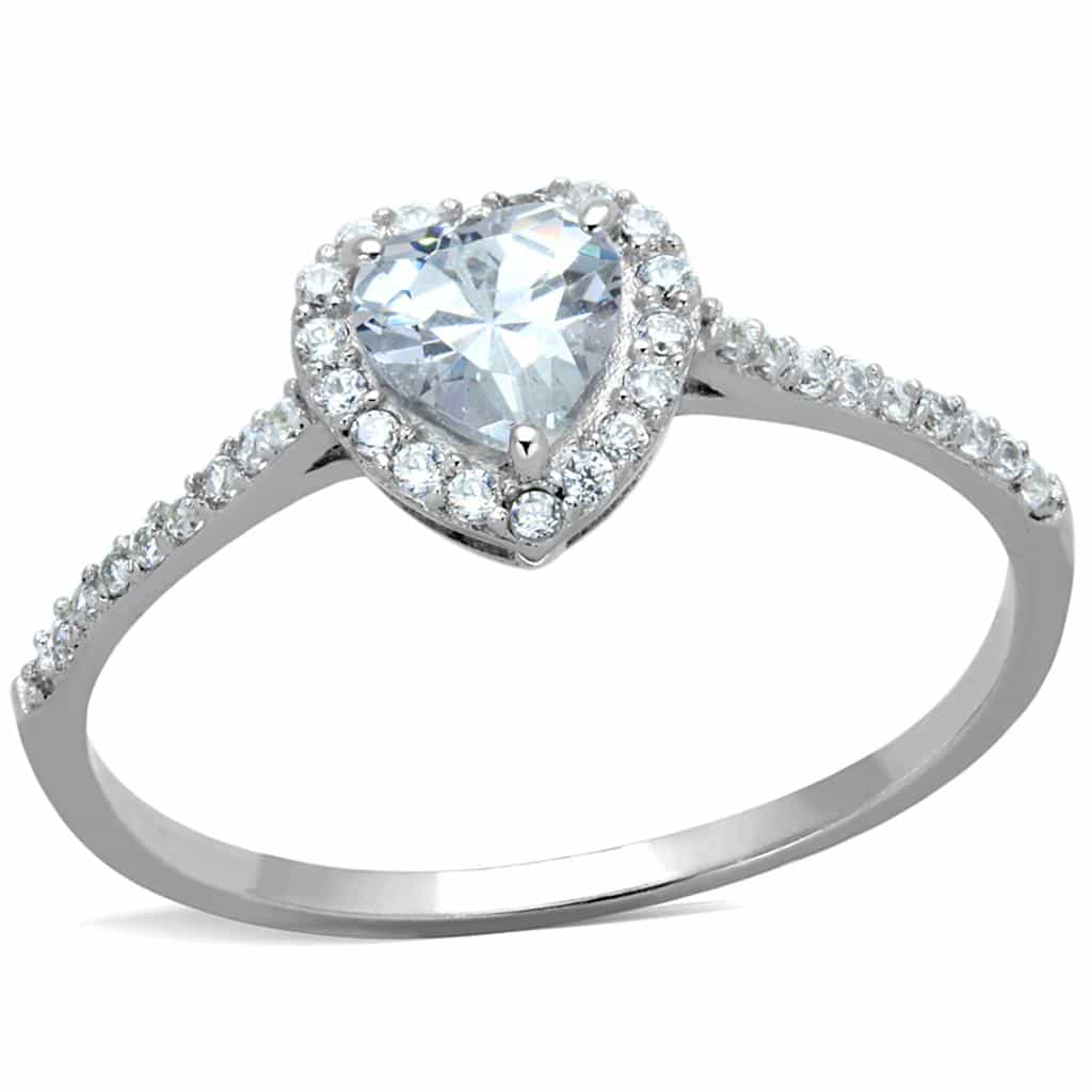Sterling Silver CZ Round Heart Halo Pave Ring view 5