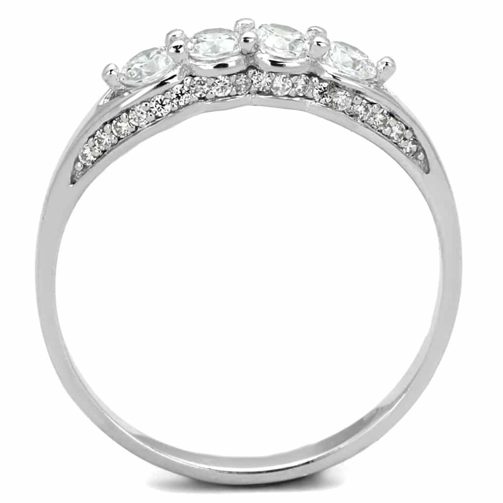Sterling Silver CZ Round Vine Leaf Accent Thin Ring view 8