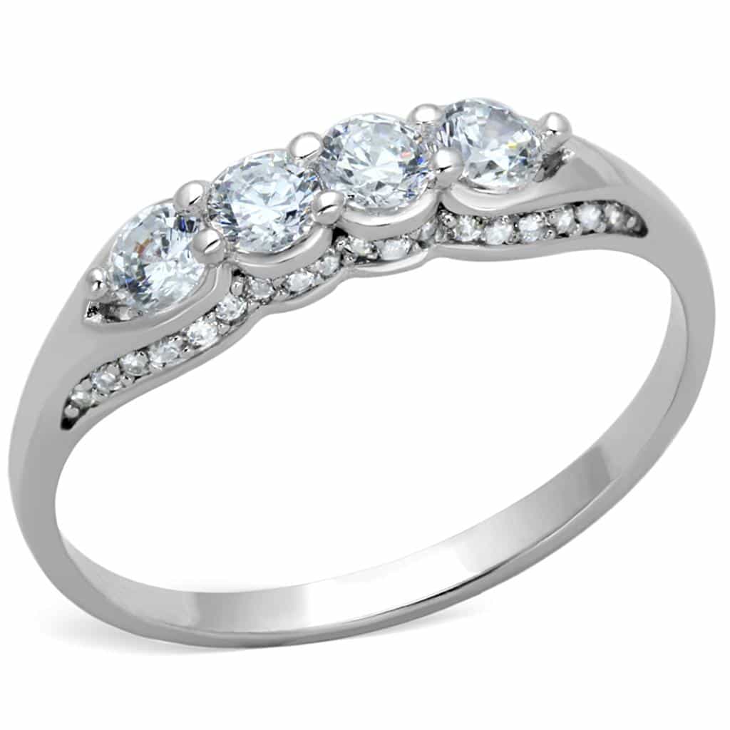 Sterling Silver CZ Round Vine Leaf Accent Thin Ring view 10