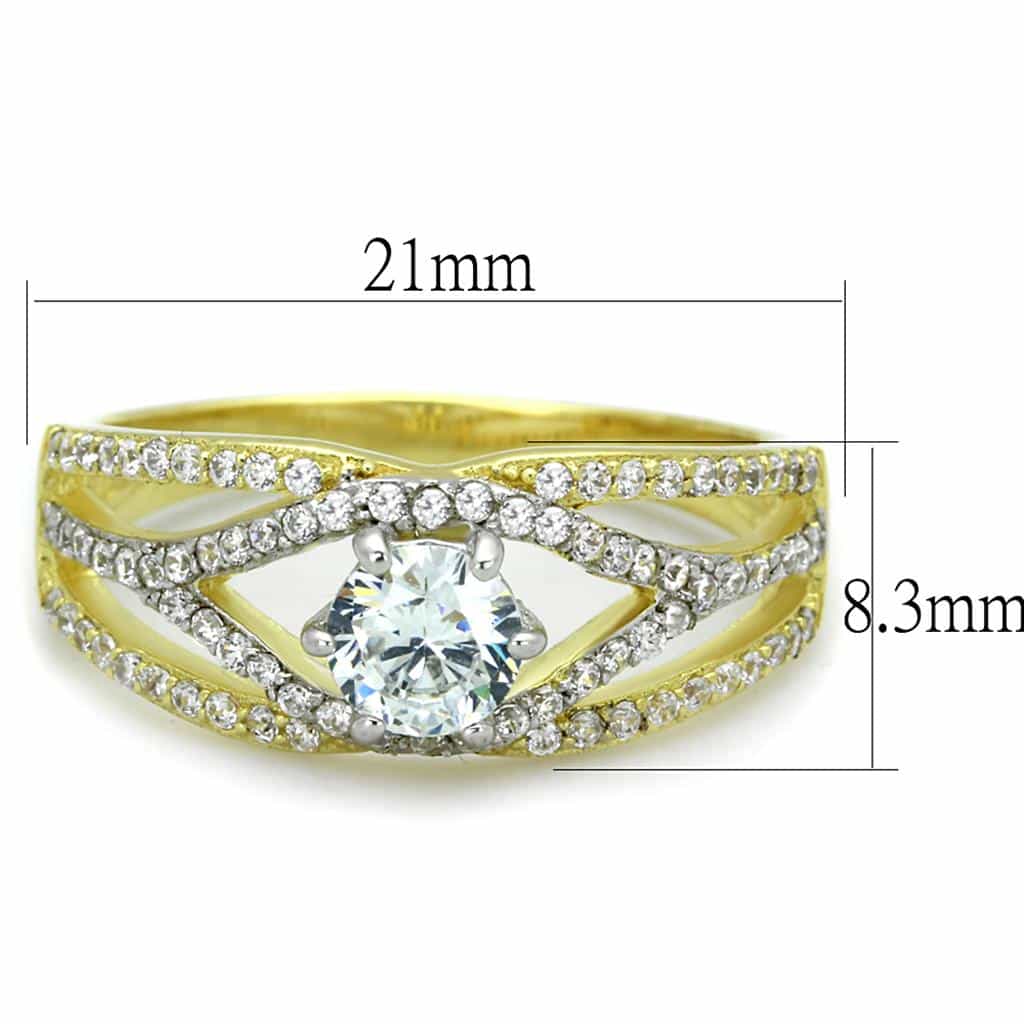 Sterling Silver Gold Two Tone CZ Round Woven Split Bridal Ring view 2