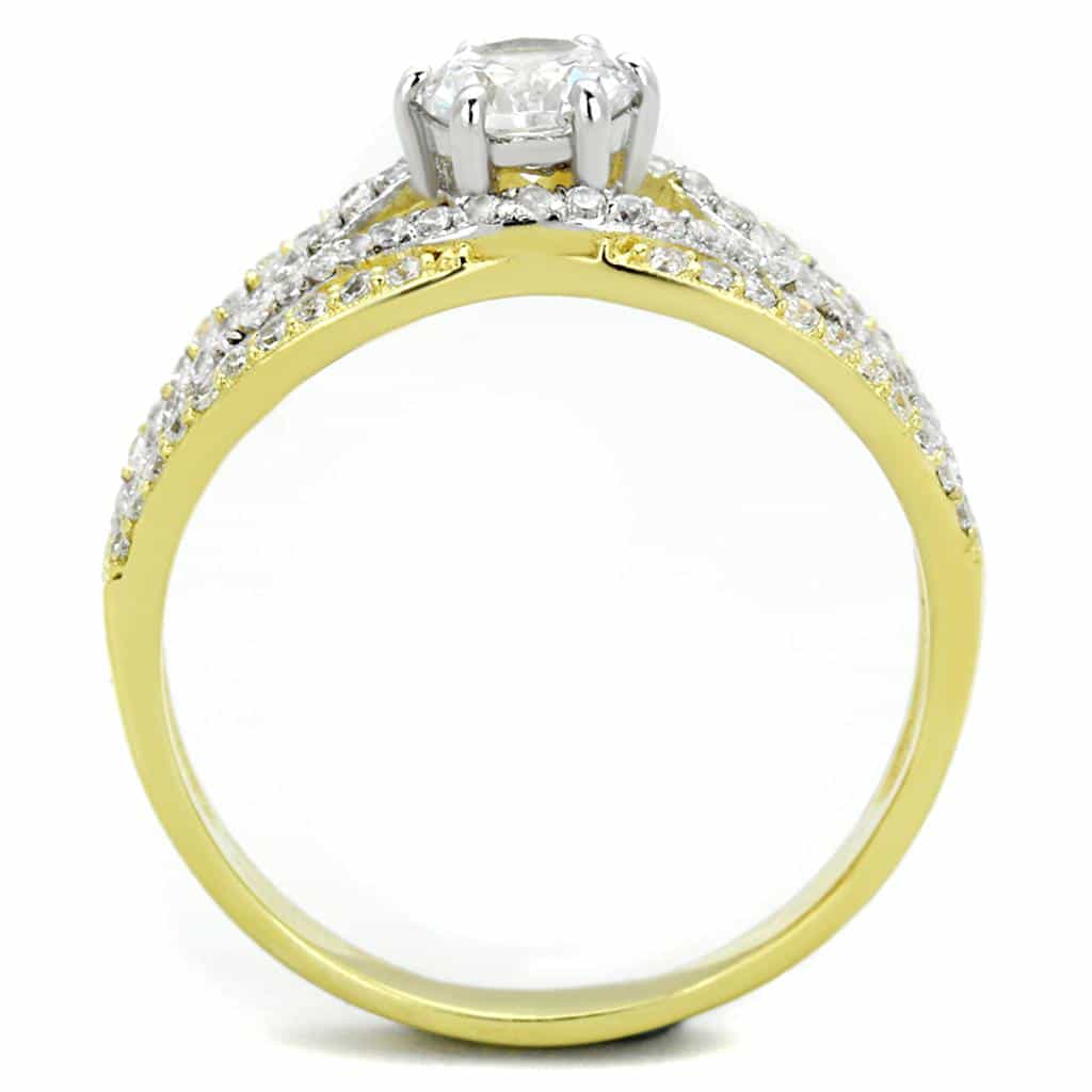 Sterling Silver Gold Two Tone CZ Round Woven Split Bridal Ring view 3
