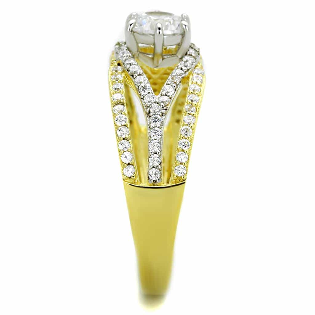 Sterling Silver Gold Two Tone CZ Round Woven Split Bridal Ring view 4