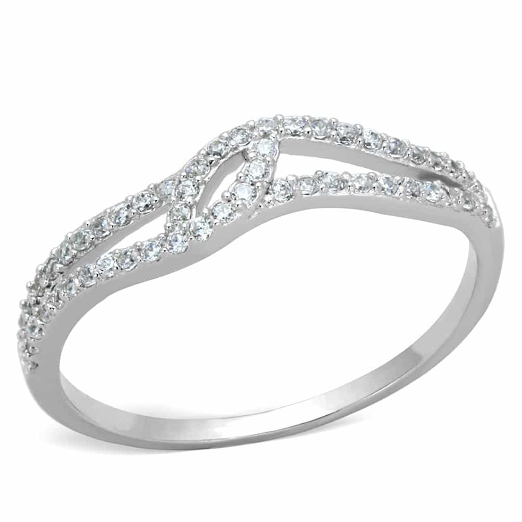 Sterling Silver CZ Infinity Wave Bypass Thin Ring view 10