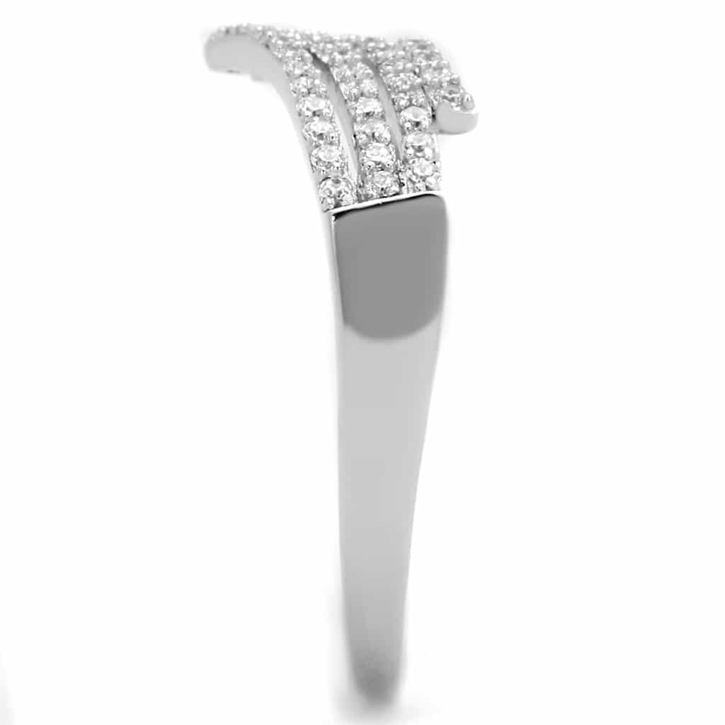 Sterling Silver CZ Pave Triple Row Diagonal Wide Ring view 4