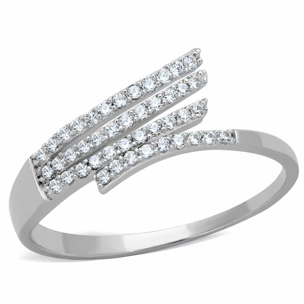 Sterling Silver CZ Pave Triple Row Diagonal Wide Ring view 10