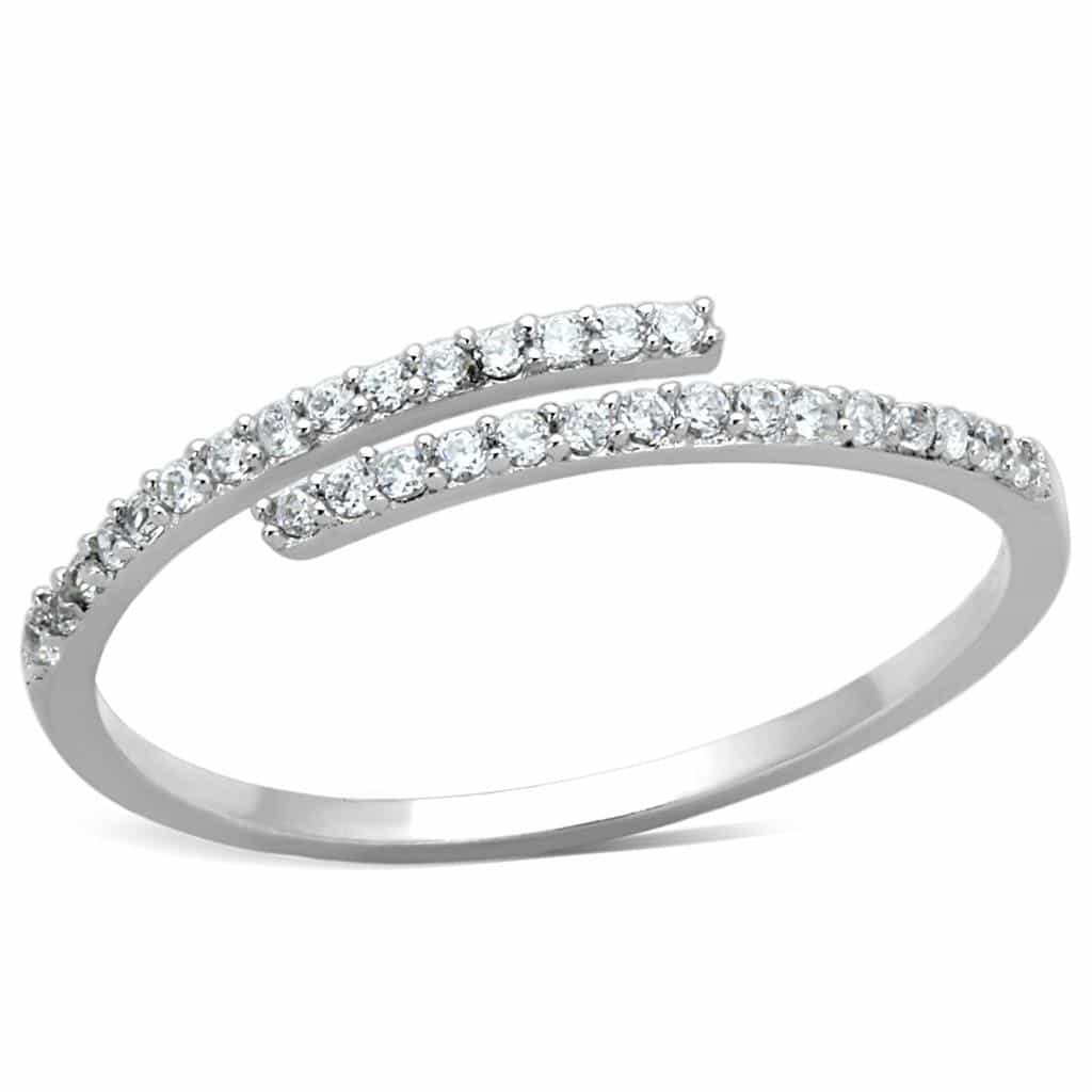Sterling Silver CZ Pave Half Eternity Open Thin Ring view 5