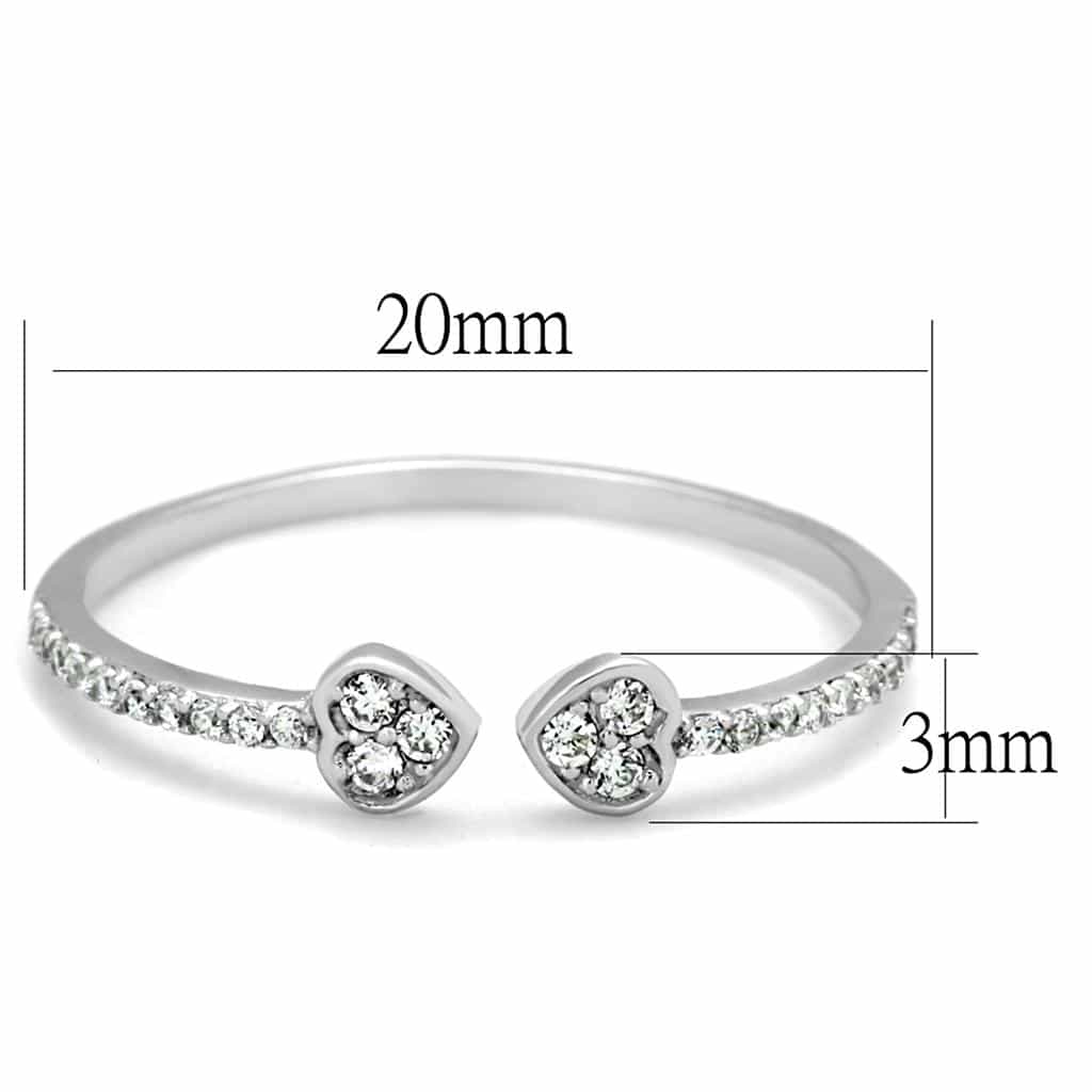 Sterling Silver CZ Heart Double Open Bangle Cuff Ring view 2