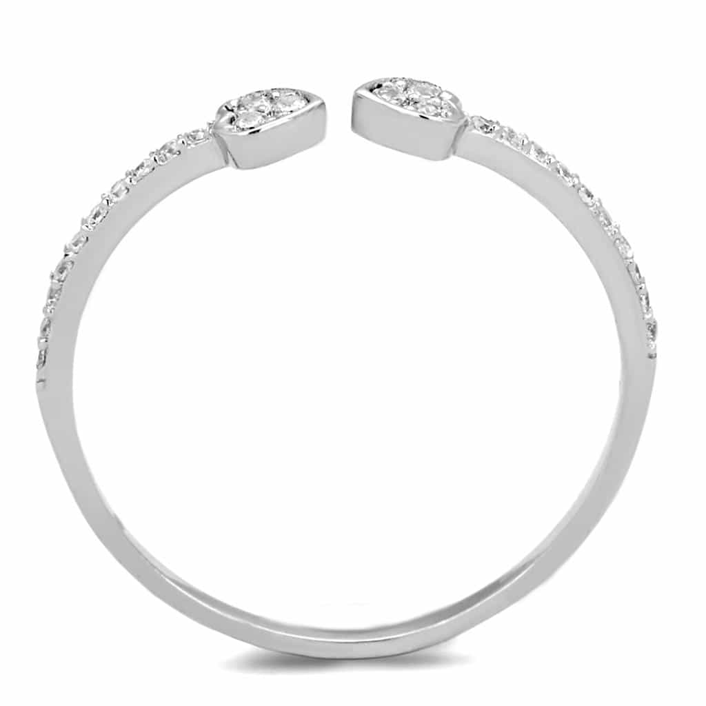 Sterling Silver CZ Heart Double Open Bangle Cuff Ring view 3