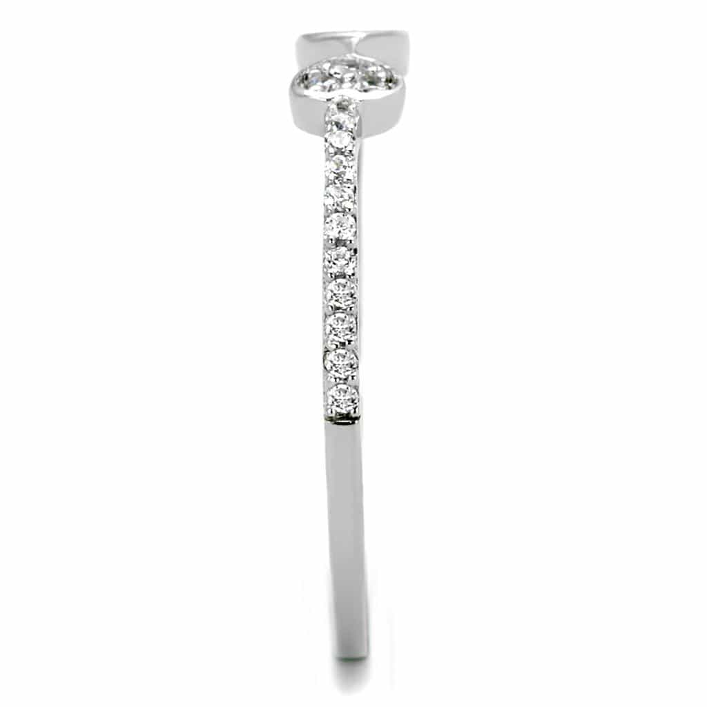 Sterling Silver CZ Heart Double Open Bangle Cuff Ring view 4