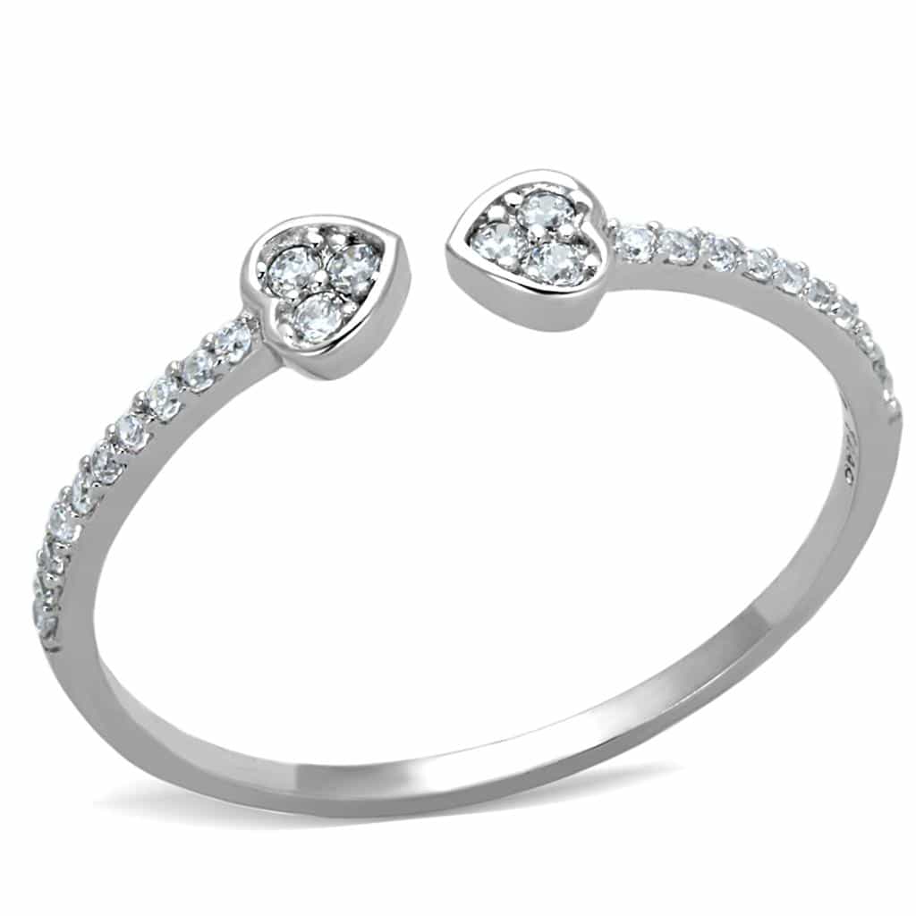 Sterling Silver CZ Heart Double Open Bangle Cuff Ring view 10