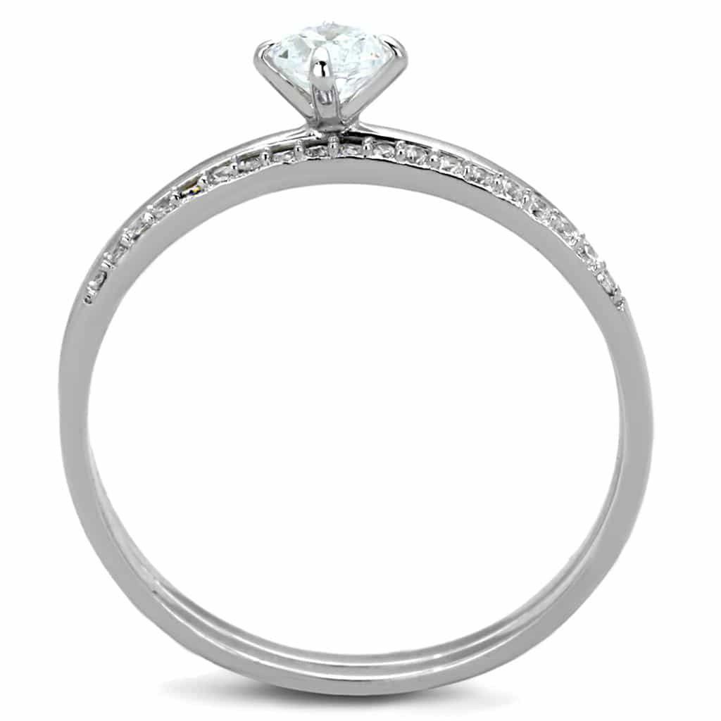 Sterling Silver CZ Round Solitaire Pave Bridal Set Thin Ring view 8