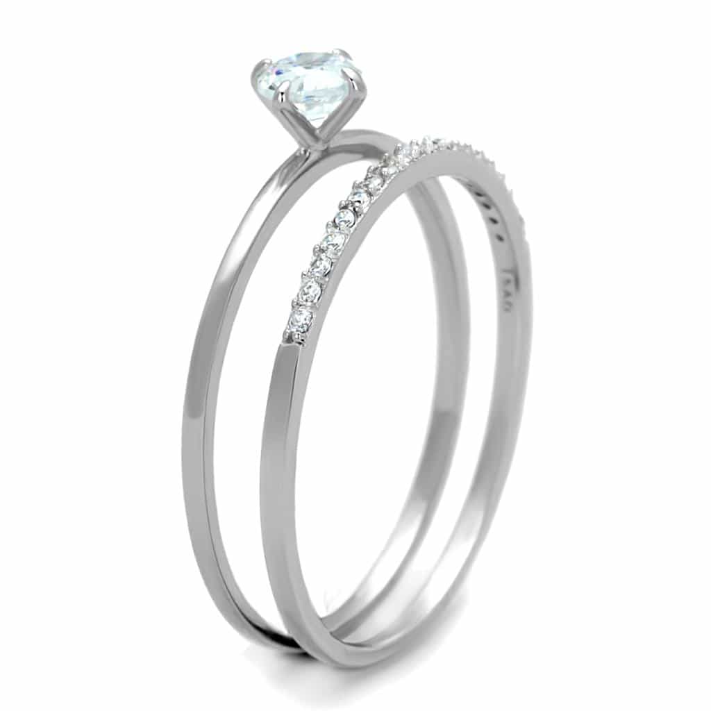 Sterling Silver CZ Round Solitaire Pave Bridal Set Thin Ring view 9