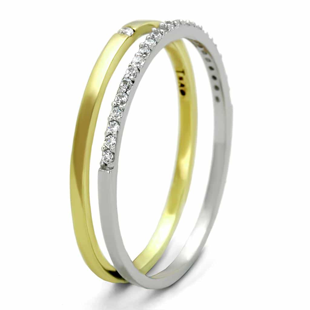 Sterling Silver Gold Two Tone CZ Pave Eternity Bridal Set Ring view 4