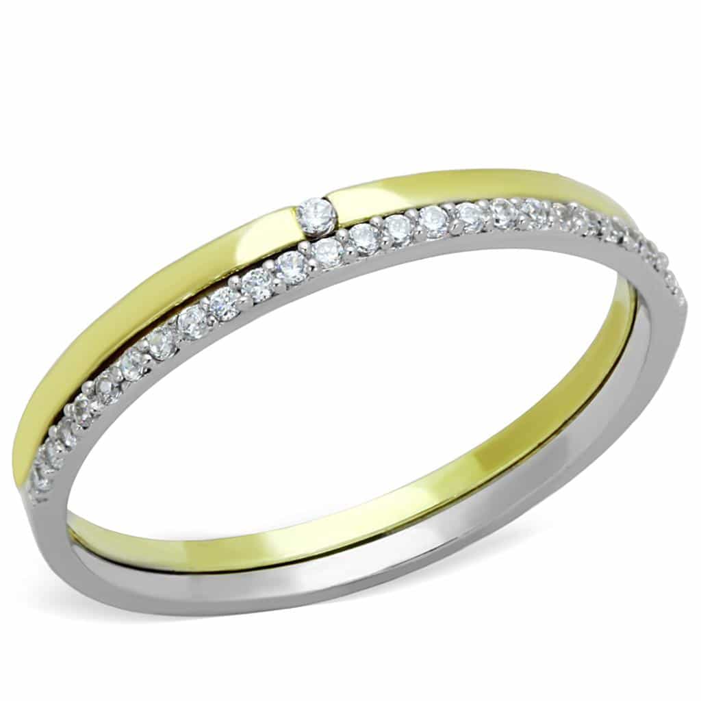 Sterling Silver Gold Two Tone CZ Pave Eternity Bridal Set Ring view 5