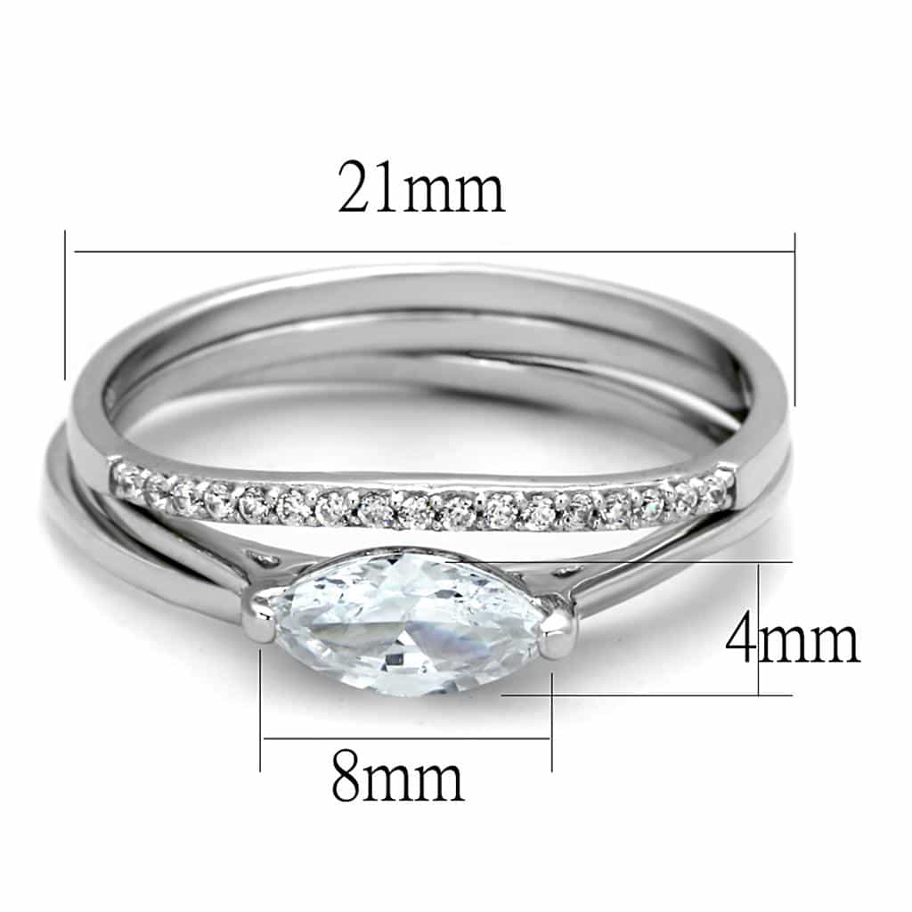Sterling Silver CZ Pear Solitaire Pave Open Thin Ring view 7