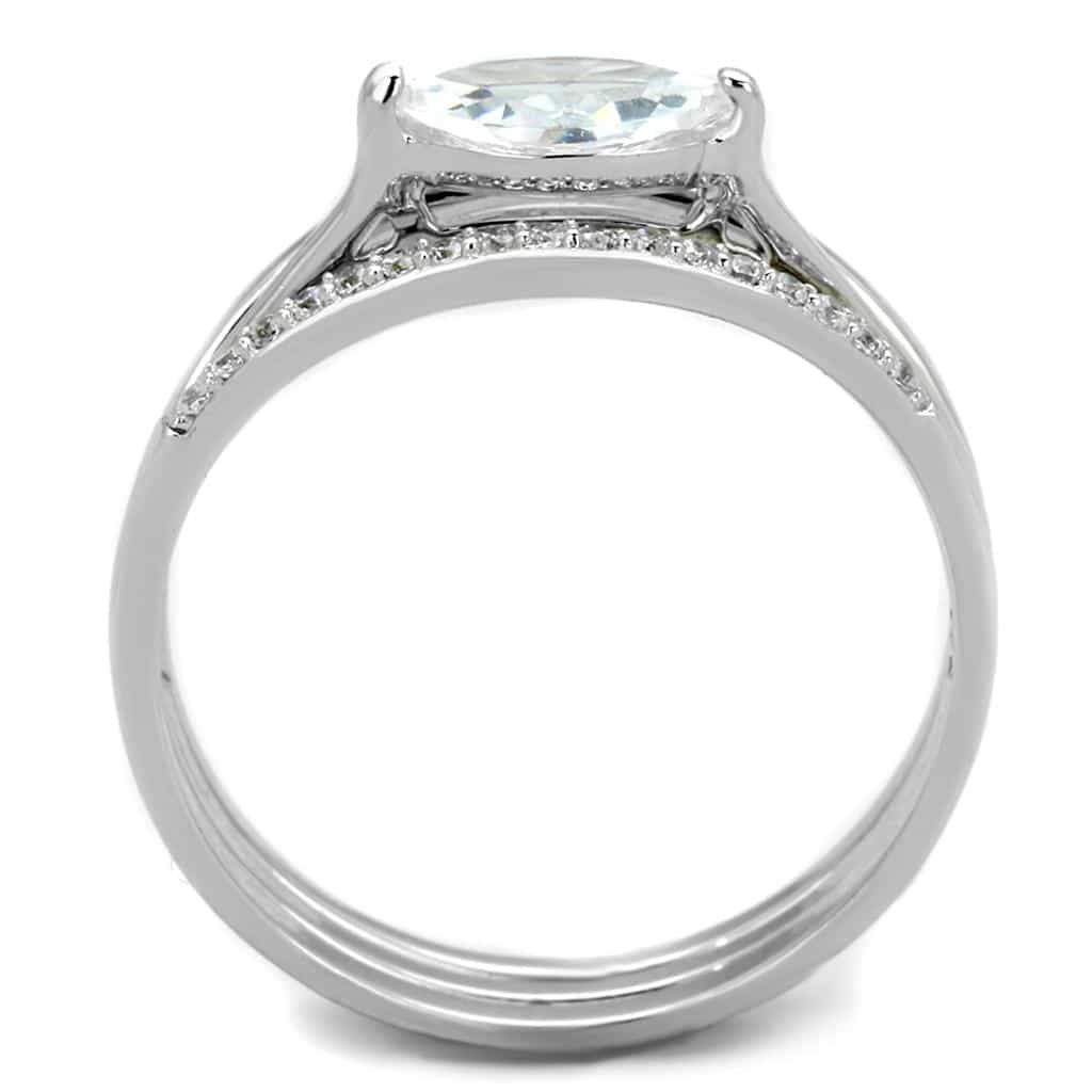 Sterling Silver CZ Pear Solitaire Pave Open Thin Ring view 3