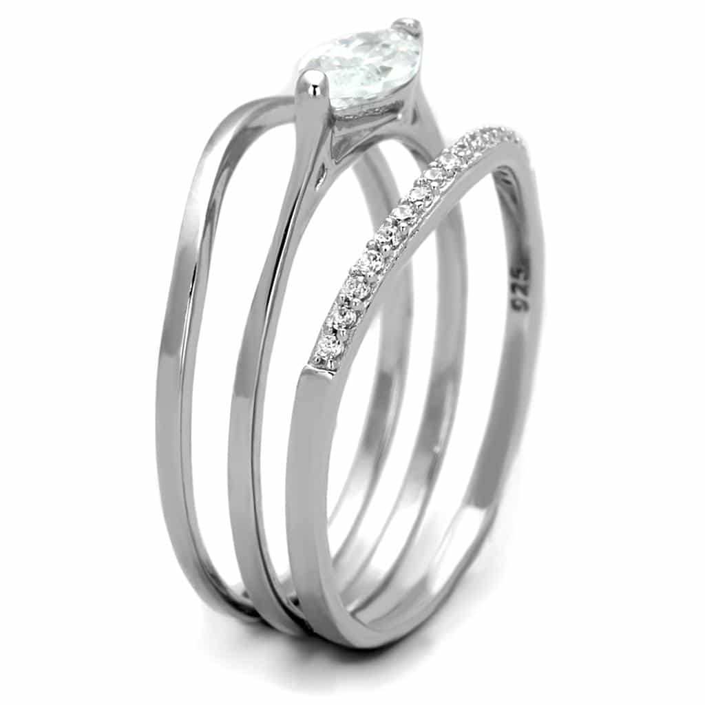 Sterling Silver CZ Pear Solitaire Pave Open Thin Ring view 4