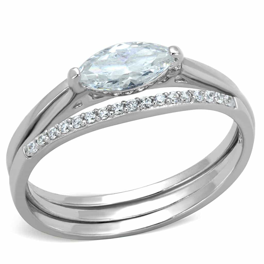 Sterling Silver CZ Pear Solitaire Pave Open Thin Ring view 10