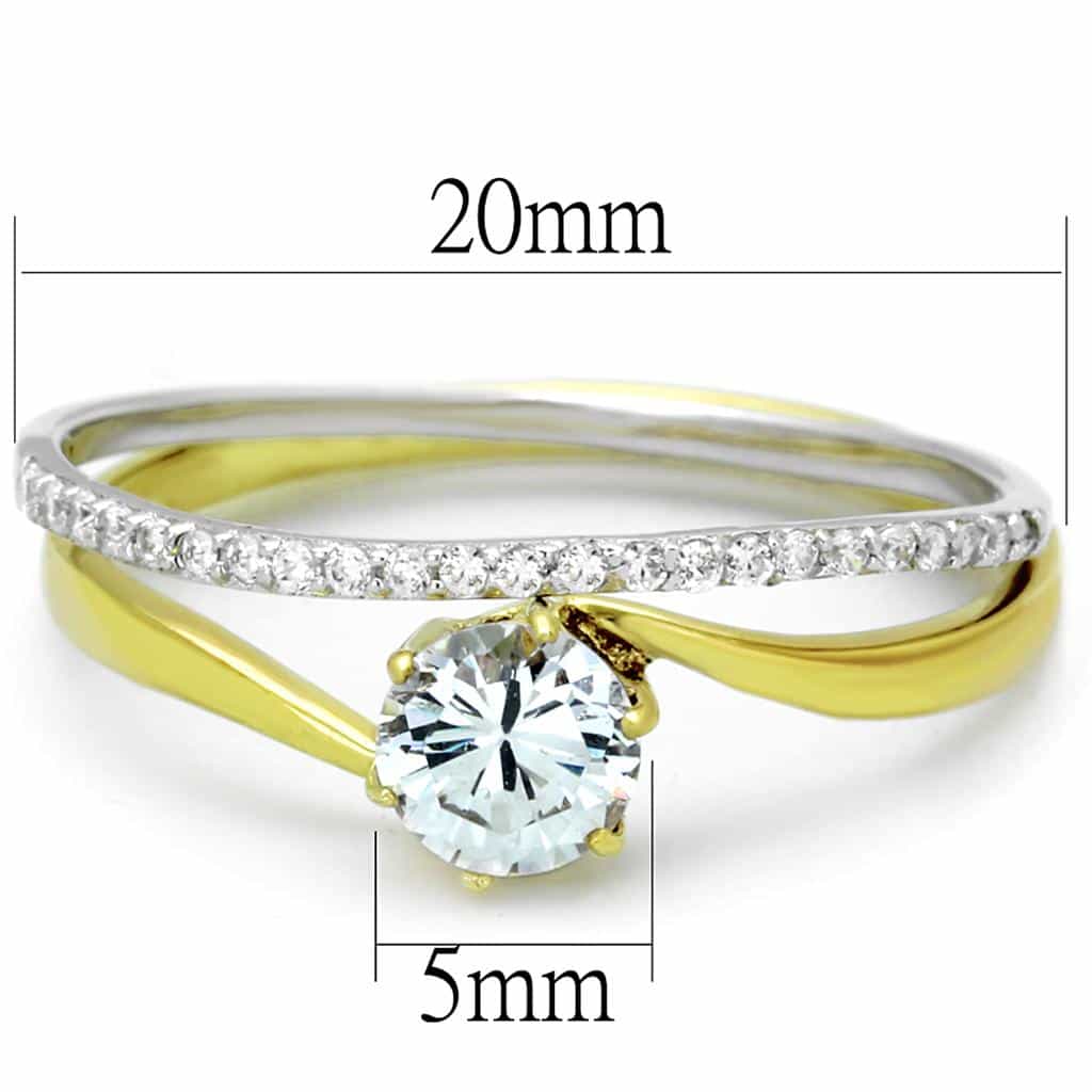 Sterling Silver Gold Two Tone CZ Round Solitaire Bridal Set Ring view 2
