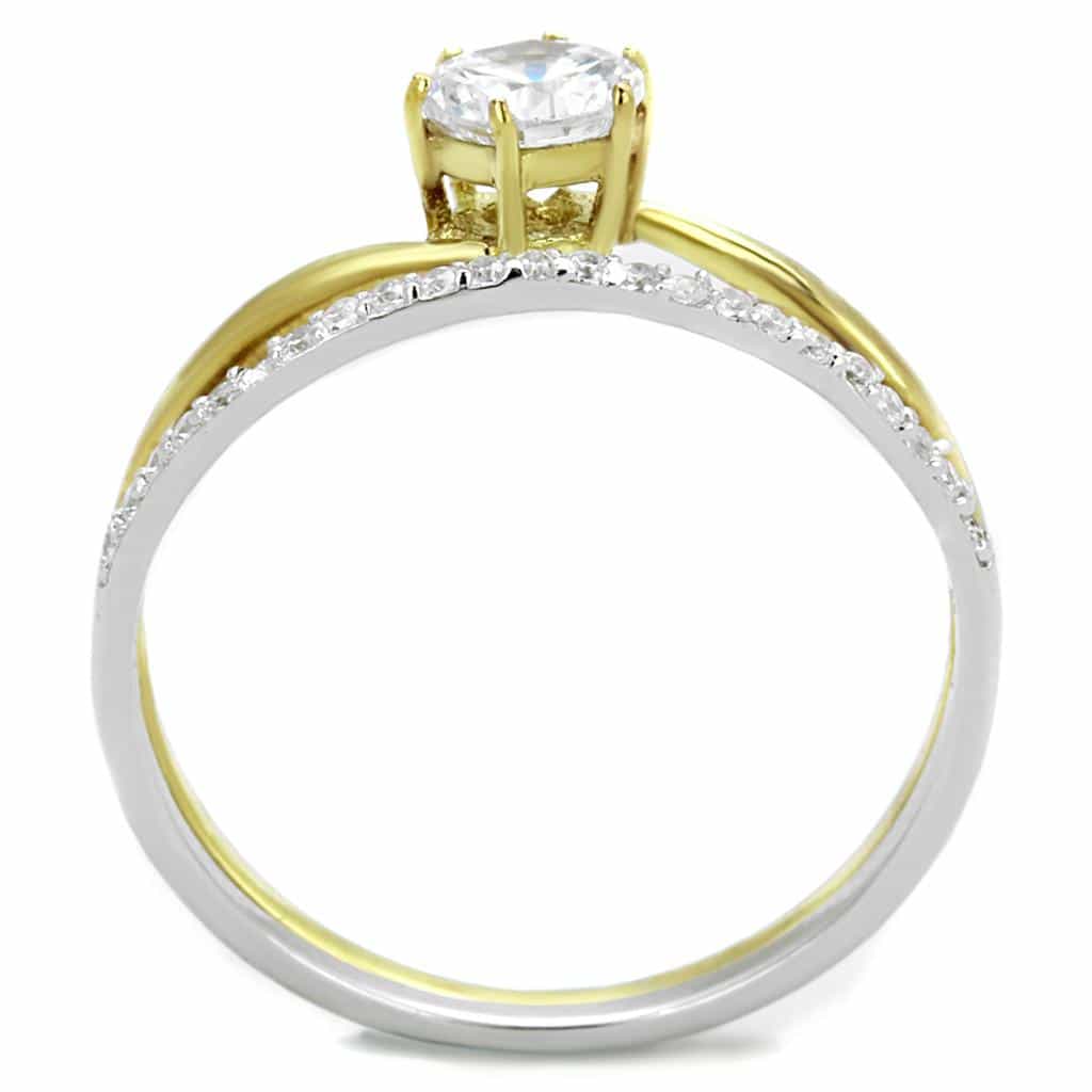 Sterling Silver Gold Two Tone CZ Round Solitaire Bridal Set Ring view 3