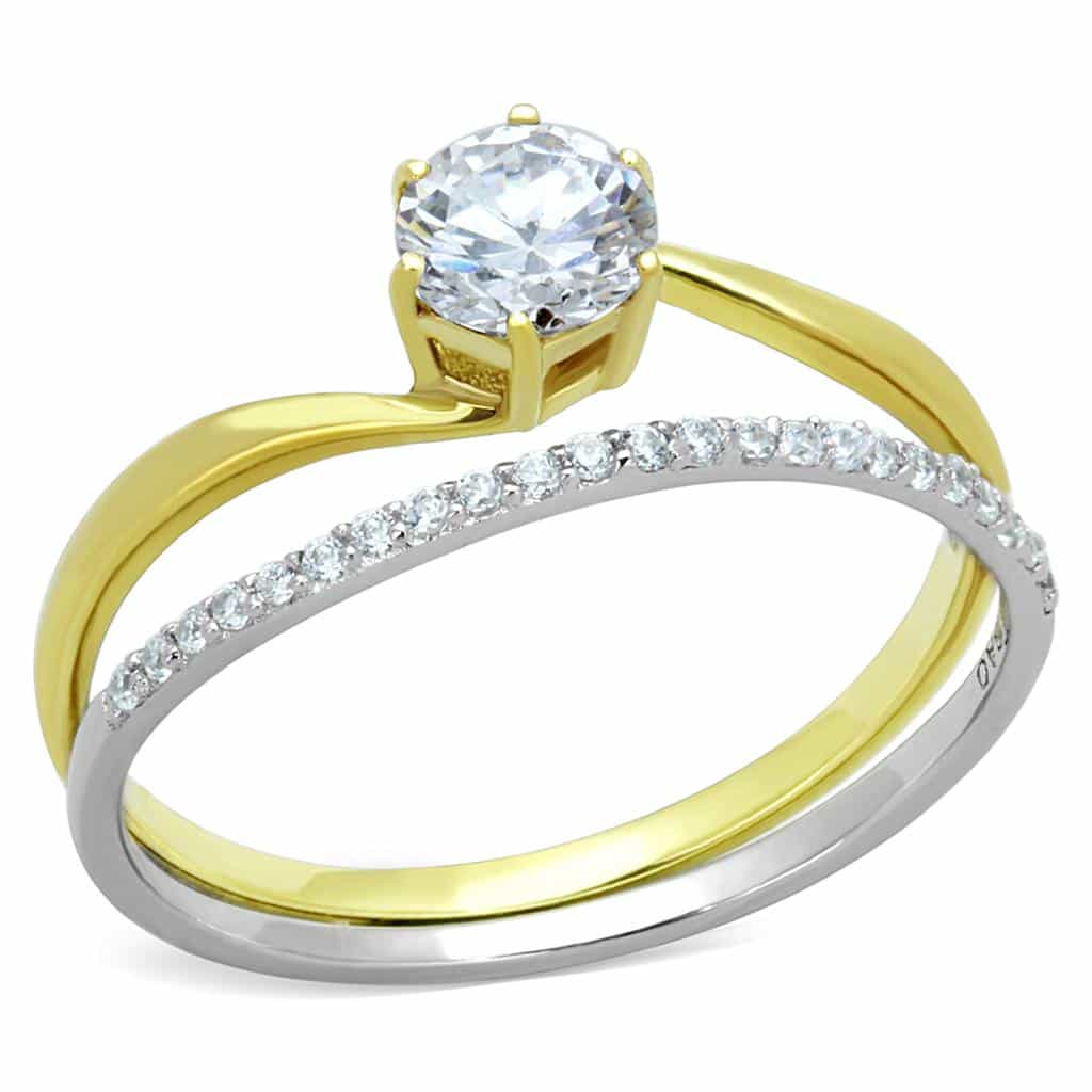 Sterling Silver Gold Two Tone CZ Round Solitaire Bridal Set Ring view 5