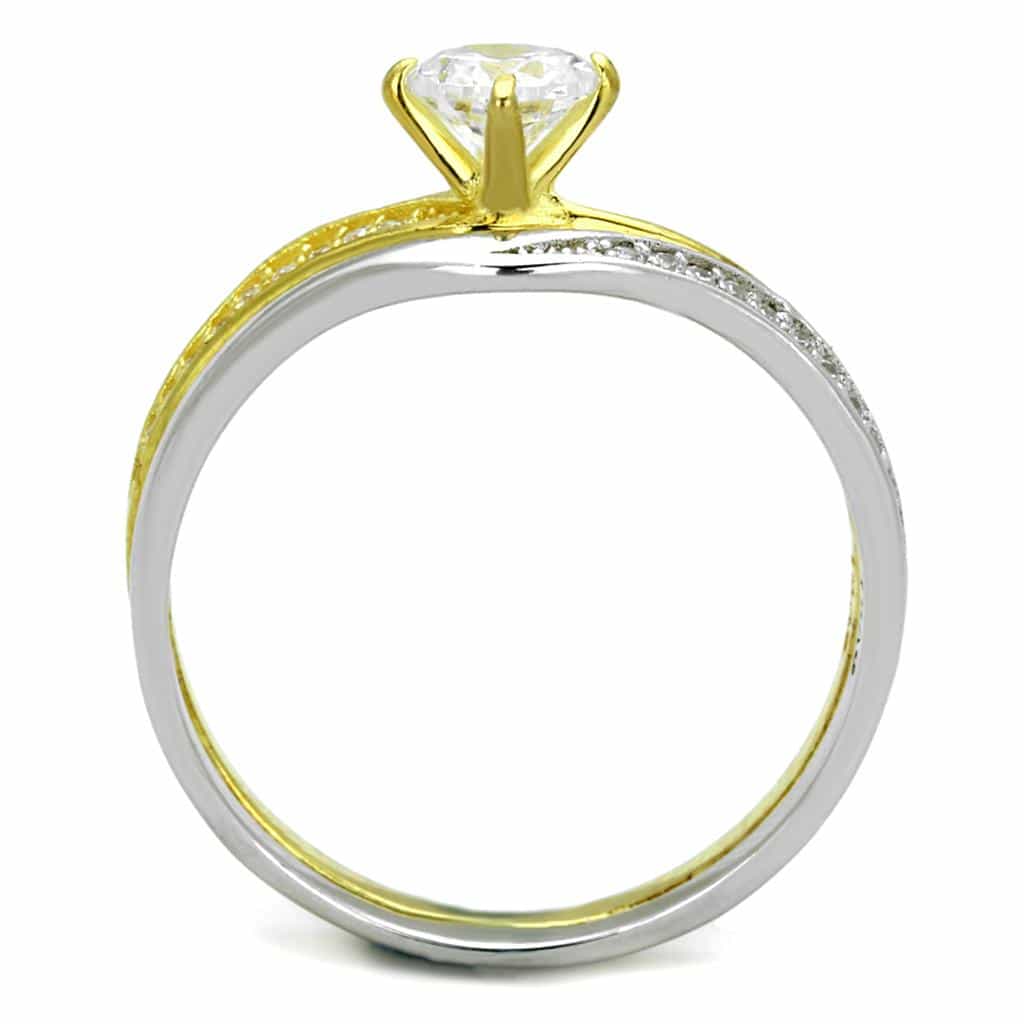 Sterling Silver Gold Two Tone CZ Round Pave Bridal Set Ring view 3
