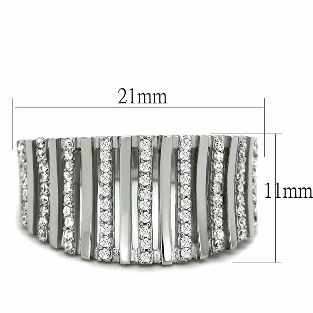 Sterling Silver CZ Pave Vertical Bar Ridged Wide Ring view 7