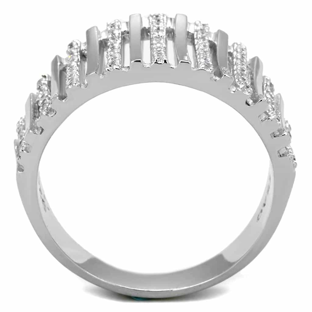 Sterling Silver CZ Pave Vertical Bar Ridged Wide Ring view 8