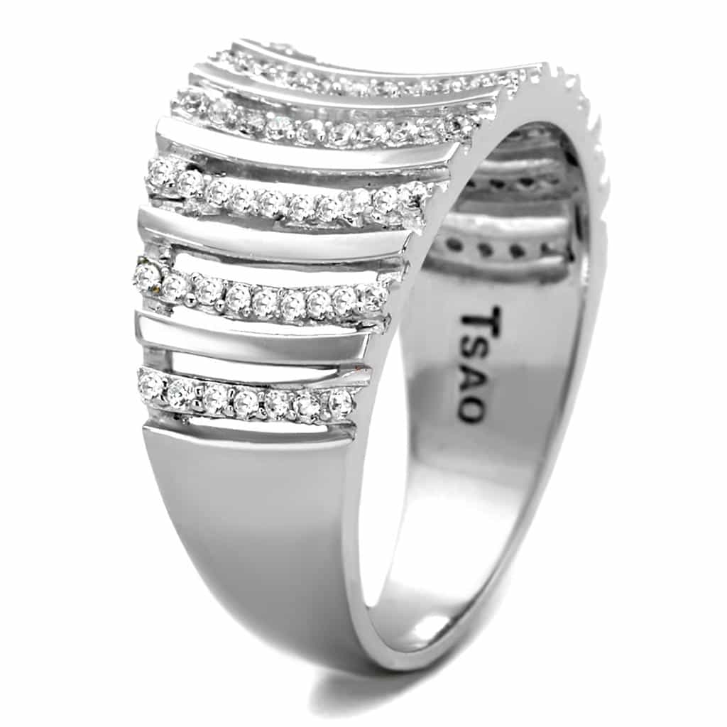 Sterling Silver CZ Pave Vertical Bar Ridged Wide Ring view 9