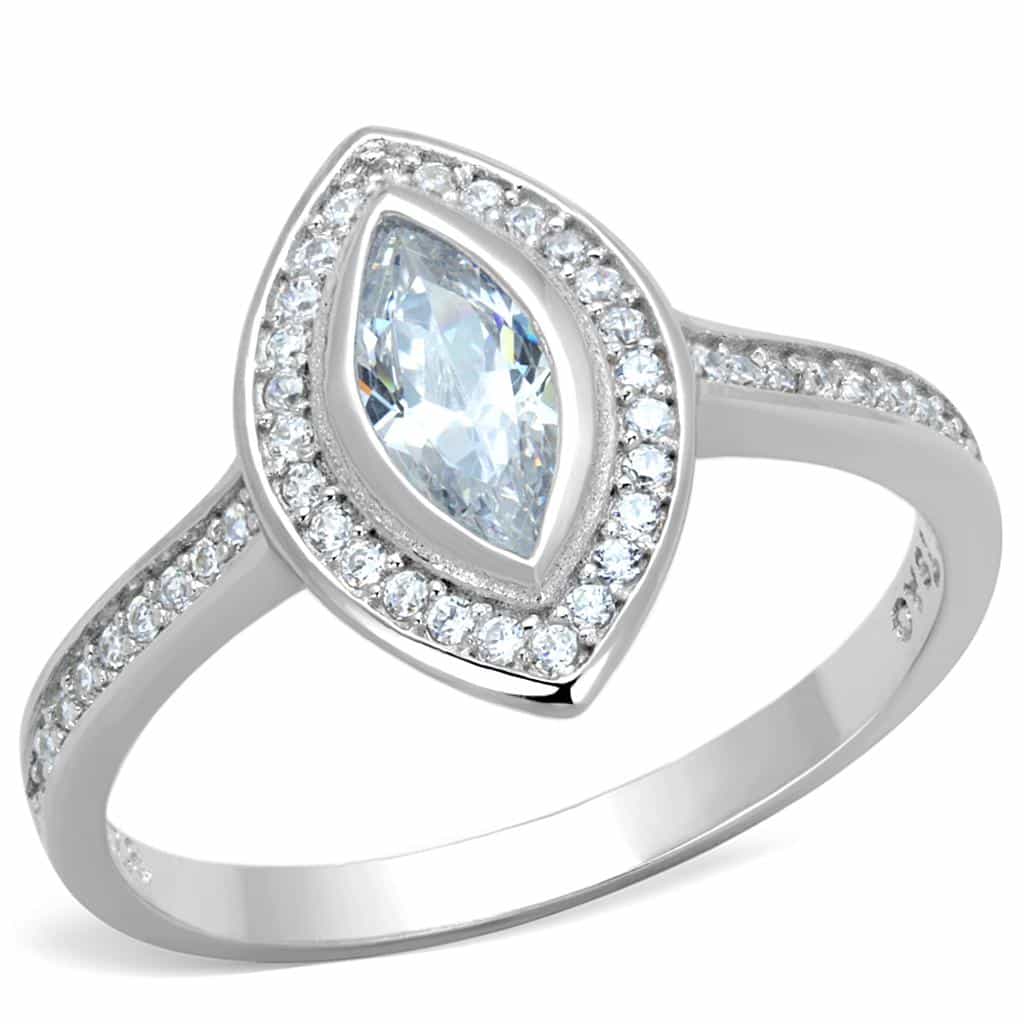 Sterling Silver CZ Marquise Halo Pave Ring view 5