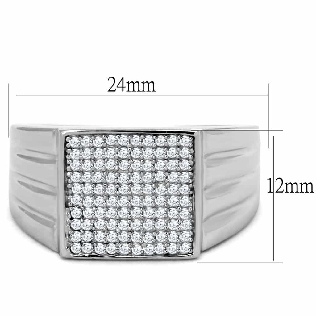 Sterling Silver CZ Pave Square Flat Top Signet Ring view 2