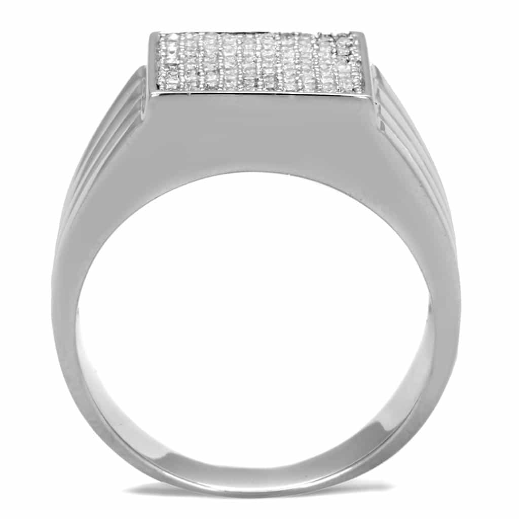 Sterling Silver CZ Pave Square Flat Top Signet Ring view 3