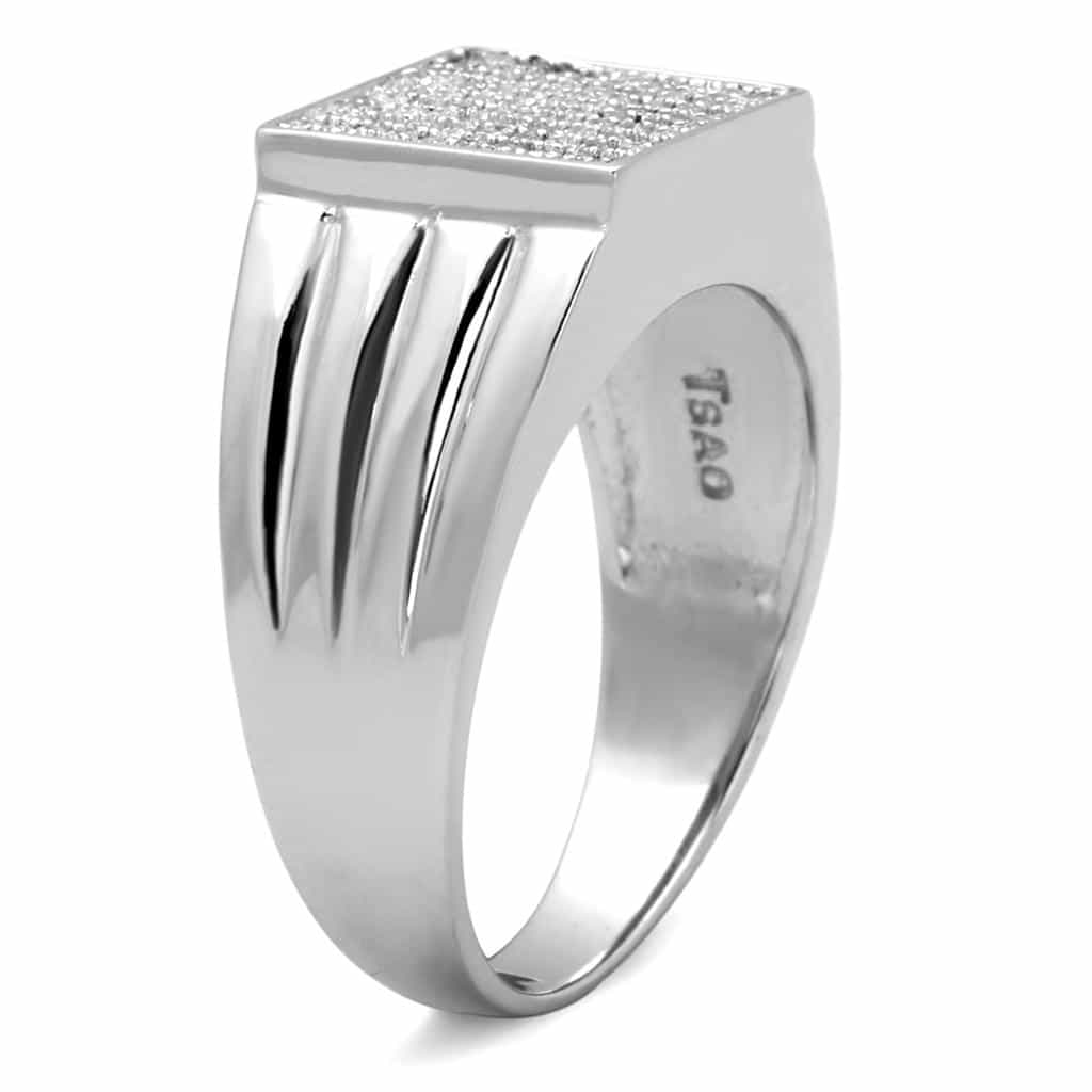 Sterling Silver CZ Pave Square Flat Top Signet Ring view 4