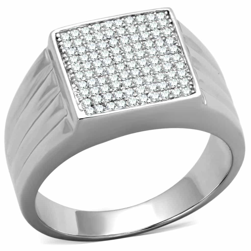 Sterling Silver CZ Pave Square Flat Top Signet Ring view 10