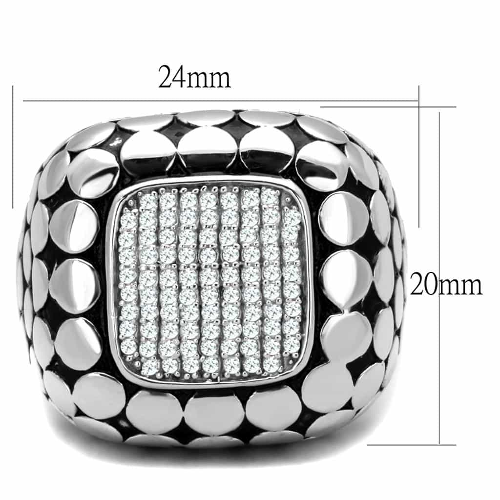 Sterling Silver CZ Pave Square Cobblestone Dome Signet Ring view 7