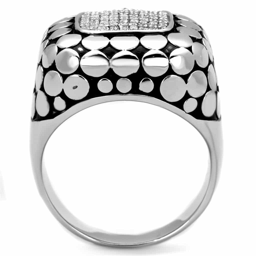 Sterling Silver CZ Pave Square Cobblestone Dome Signet Ring view 8
