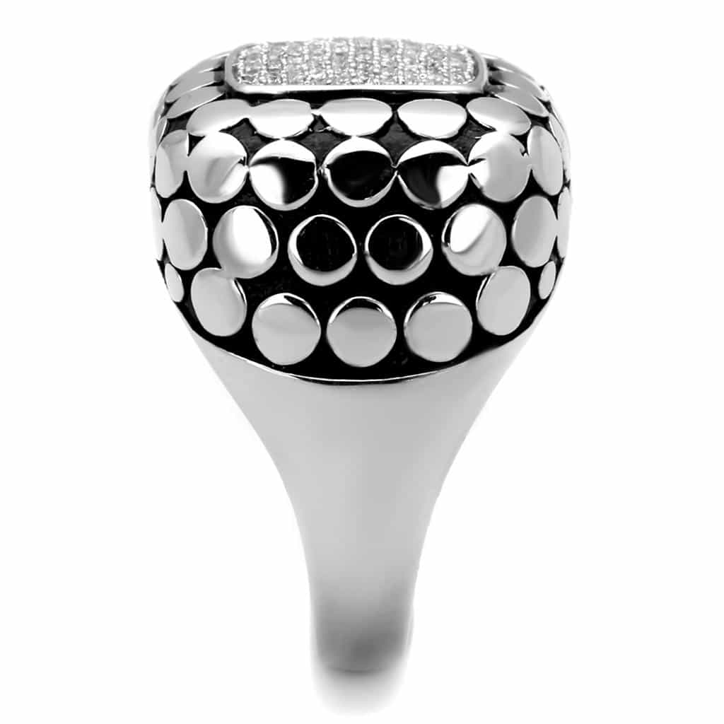 Sterling Silver CZ Pave Square Cobblestone Dome Signet Ring view 4
