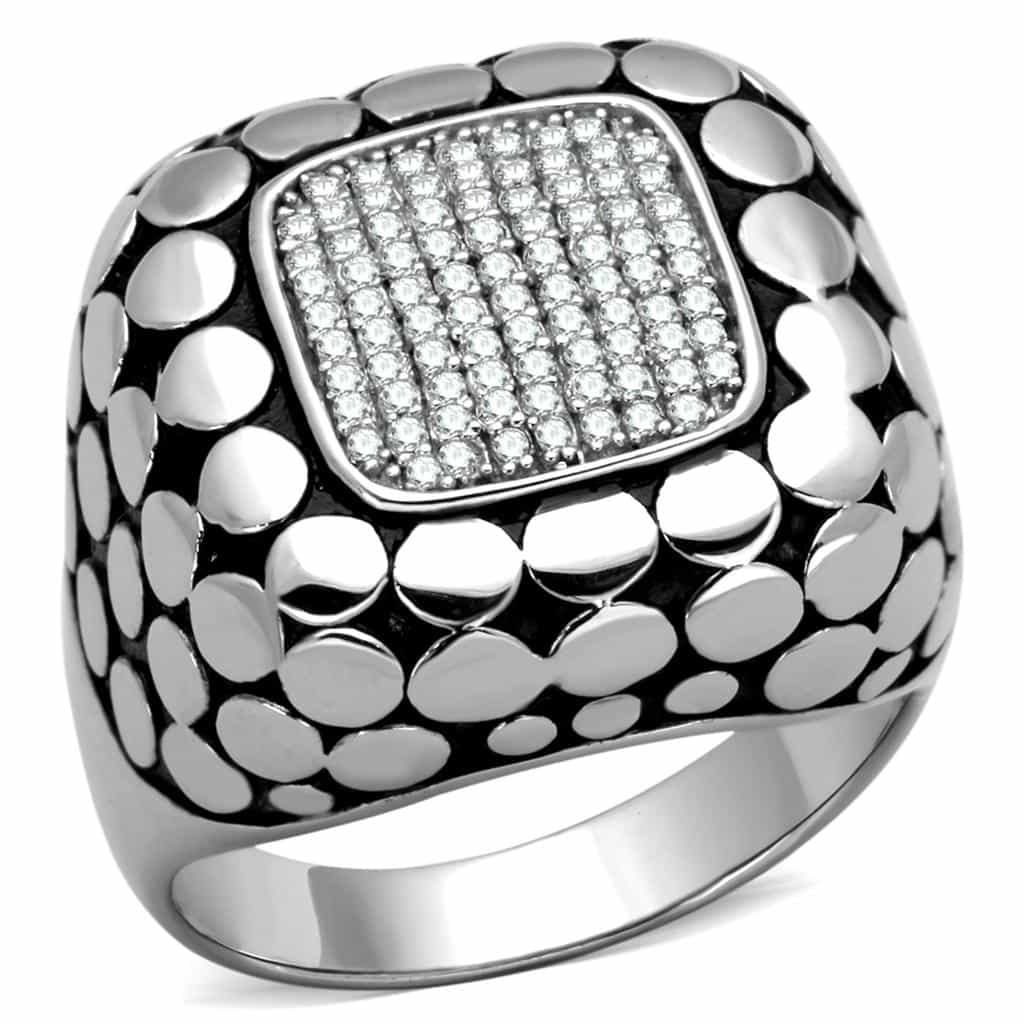 Sterling Silver CZ Pave Square Cobblestone Dome Signet Ring view 5