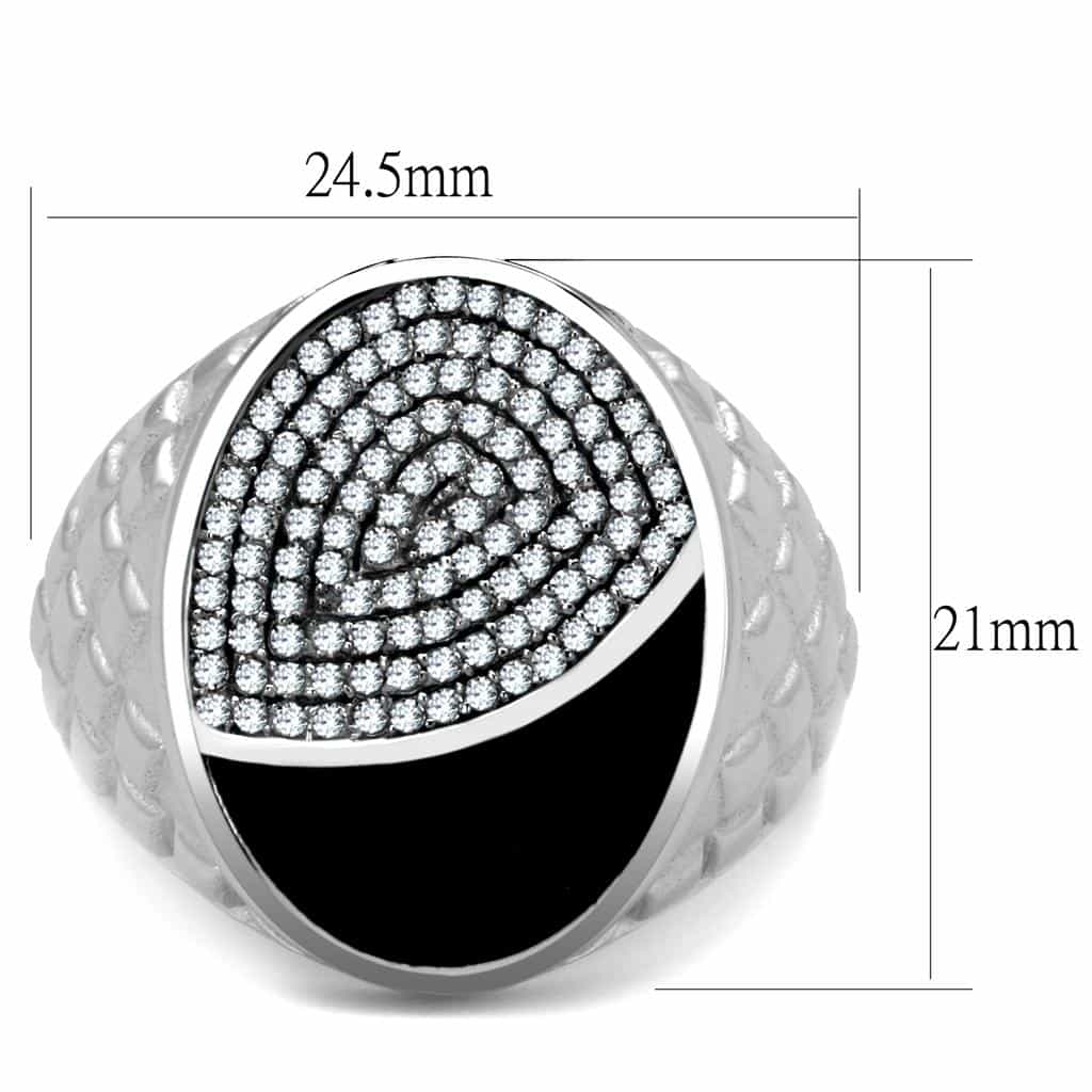 Sterling Silver Black Onyx CZ Pave Spiral Dome Signet Ring view 7