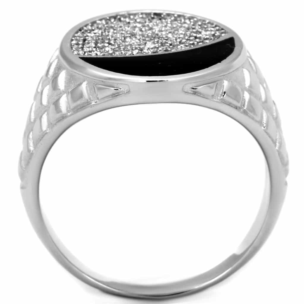 Sterling Silver Black Onyx CZ Pave Spiral Dome Signet Ring view 8