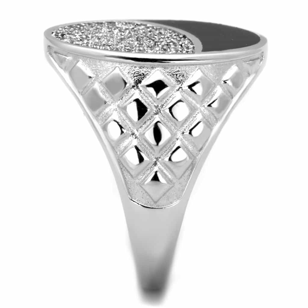 Sterling Silver Black Onyx CZ Pave Spiral Dome Signet Ring view 9